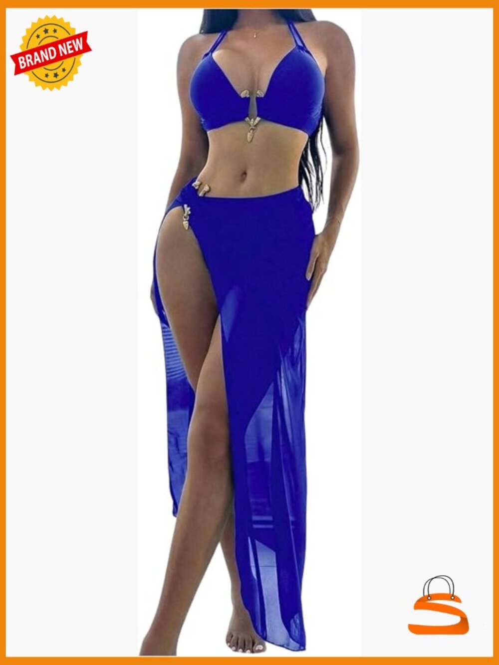 3 Piece Bikini Set with Beach Cover Up Skirt